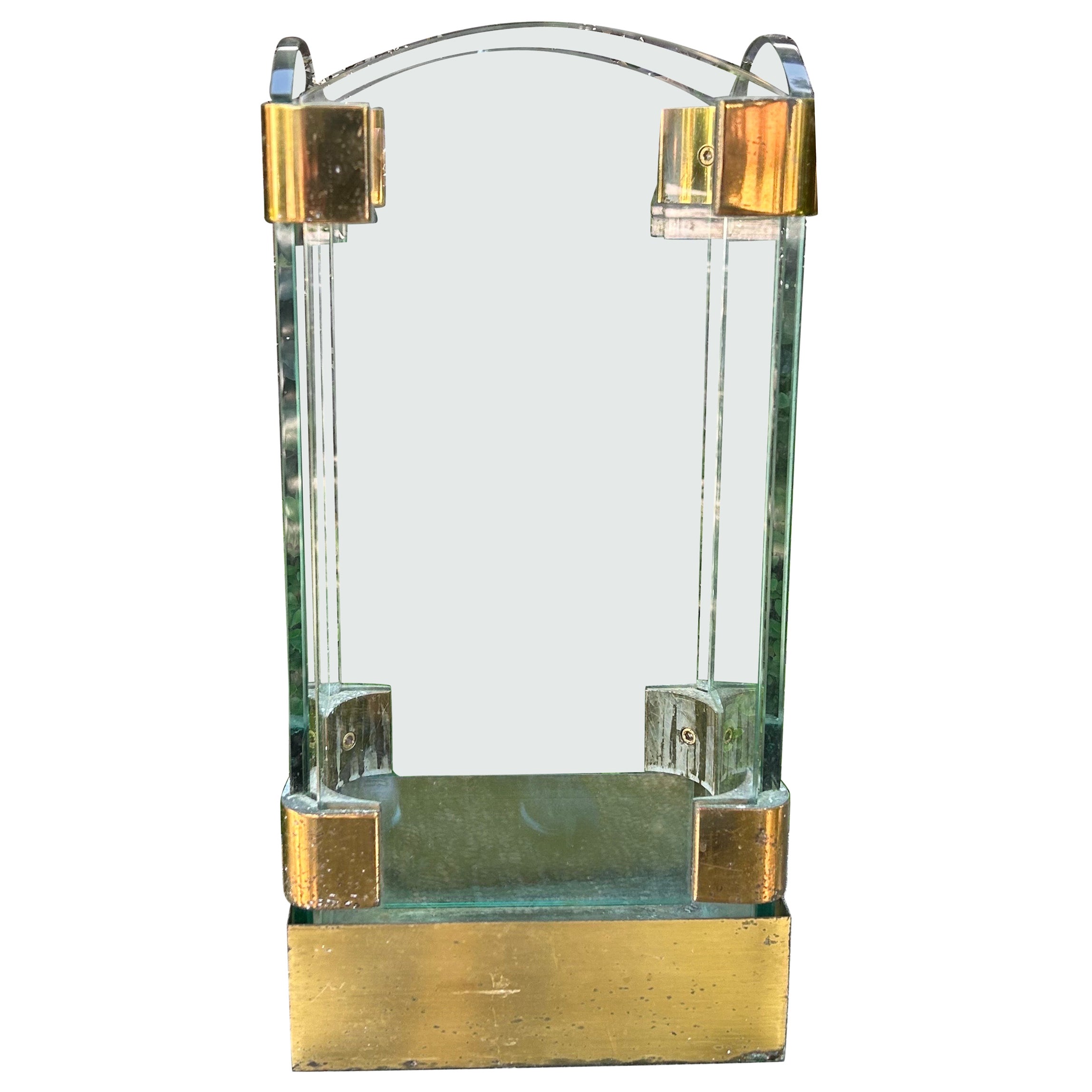 Italian Modern Brass And Glass Umbrella Stand For Sale
