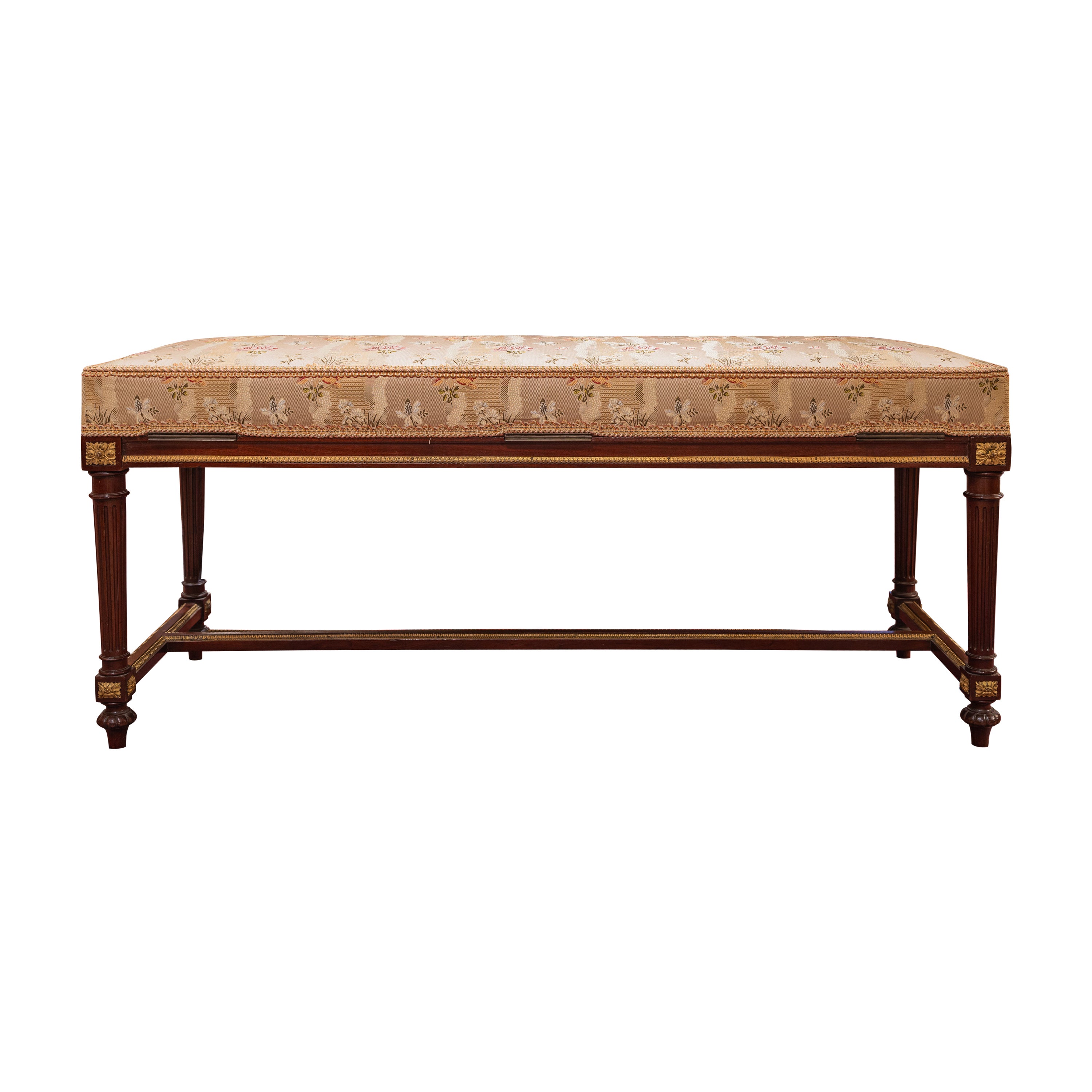 A very fine and rare 19th century Louis XVI gilt bronze mounted  bench For Sale
