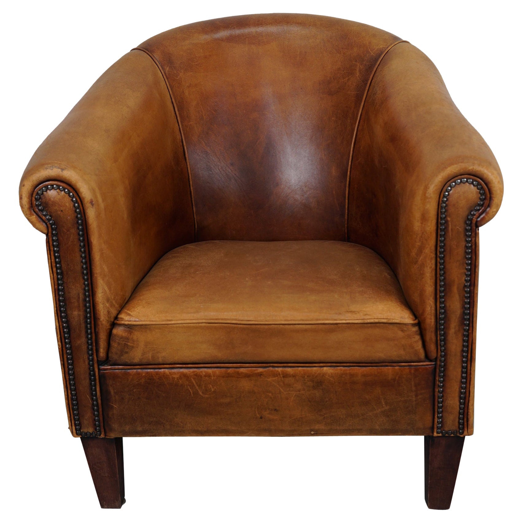 Fauteuil club néerlandais vintage en cuir de couleur cognac