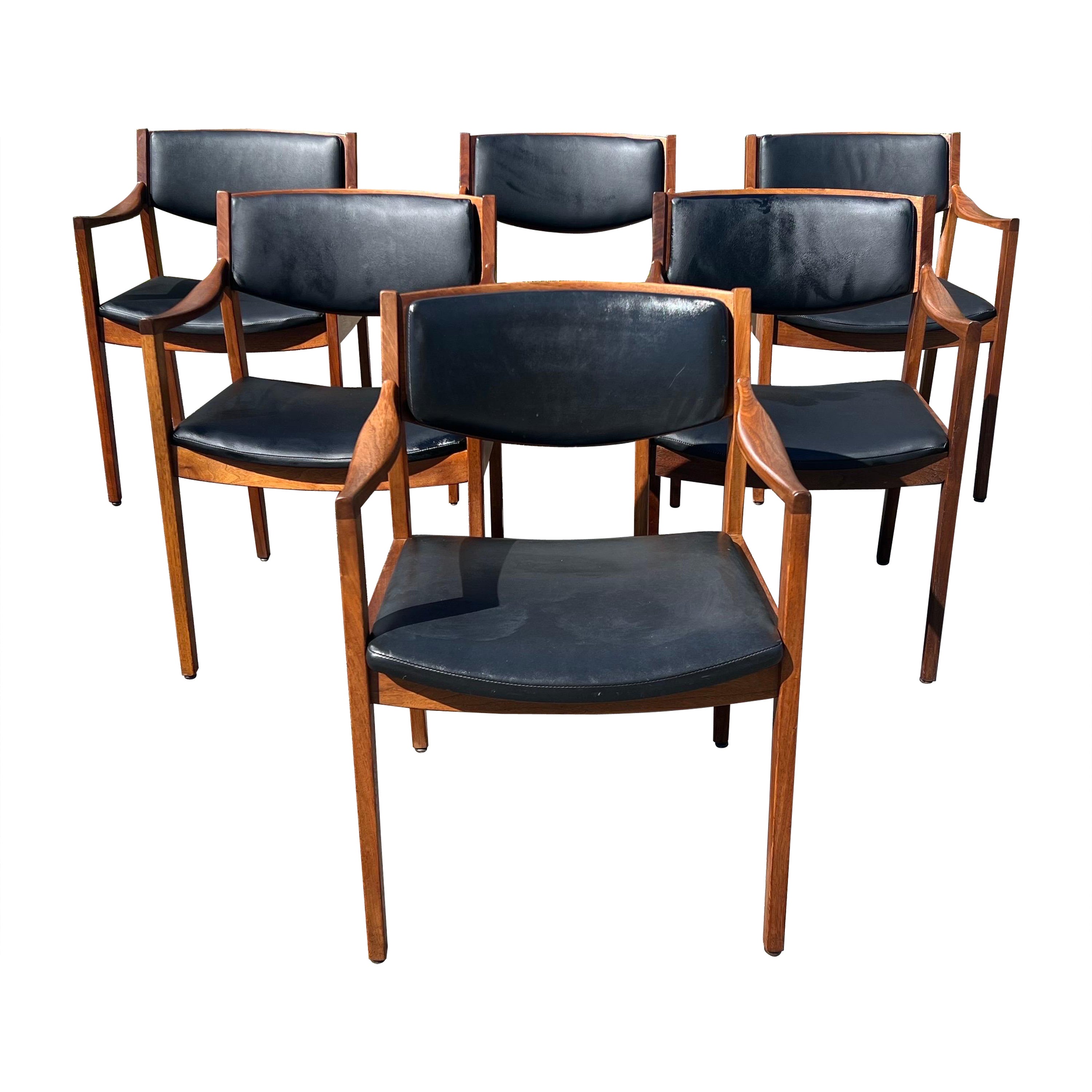 1970s Mid-Century Modern Gunlocke Arm Chairs - a Set of 6