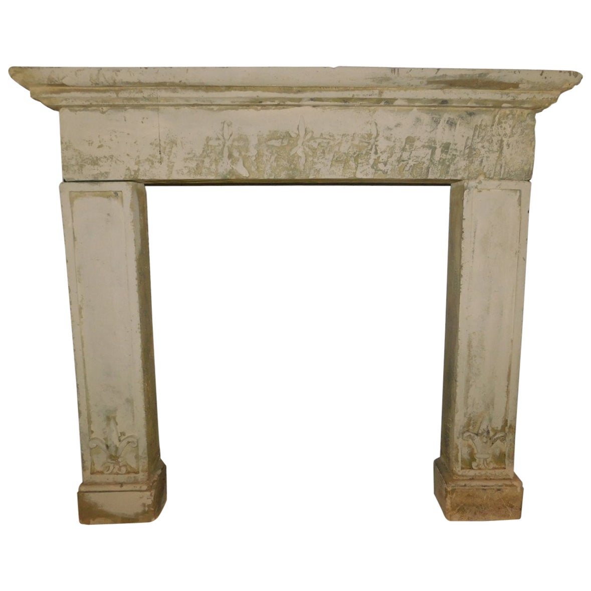 Lecce stone fireplace mantle, carved foliate bas-reliefs, Italy For Sale