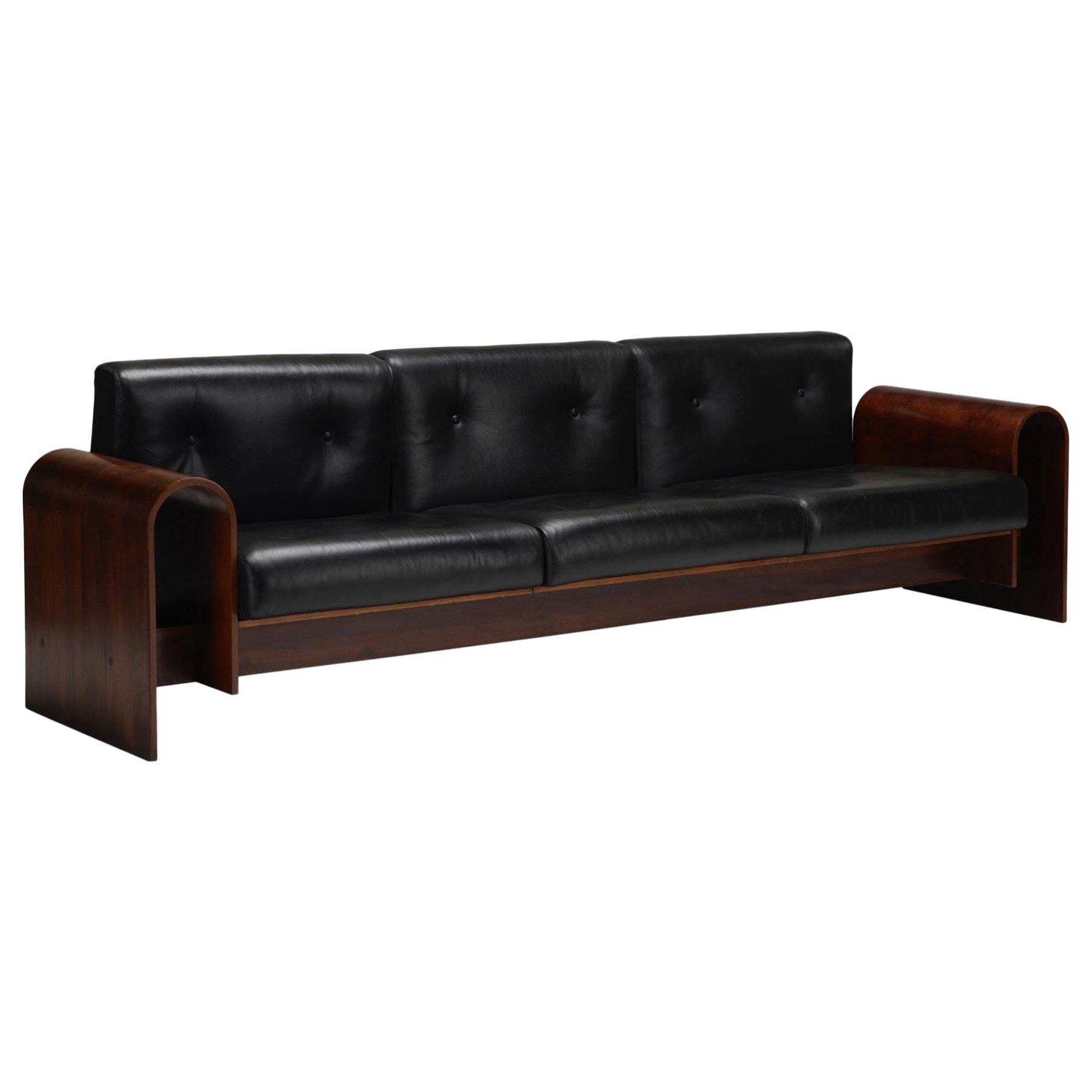 Oscar Niemeyer Exceptional Sofa in Rosewood and Leather, Hotel SESC, Brazil 1990 For Sale