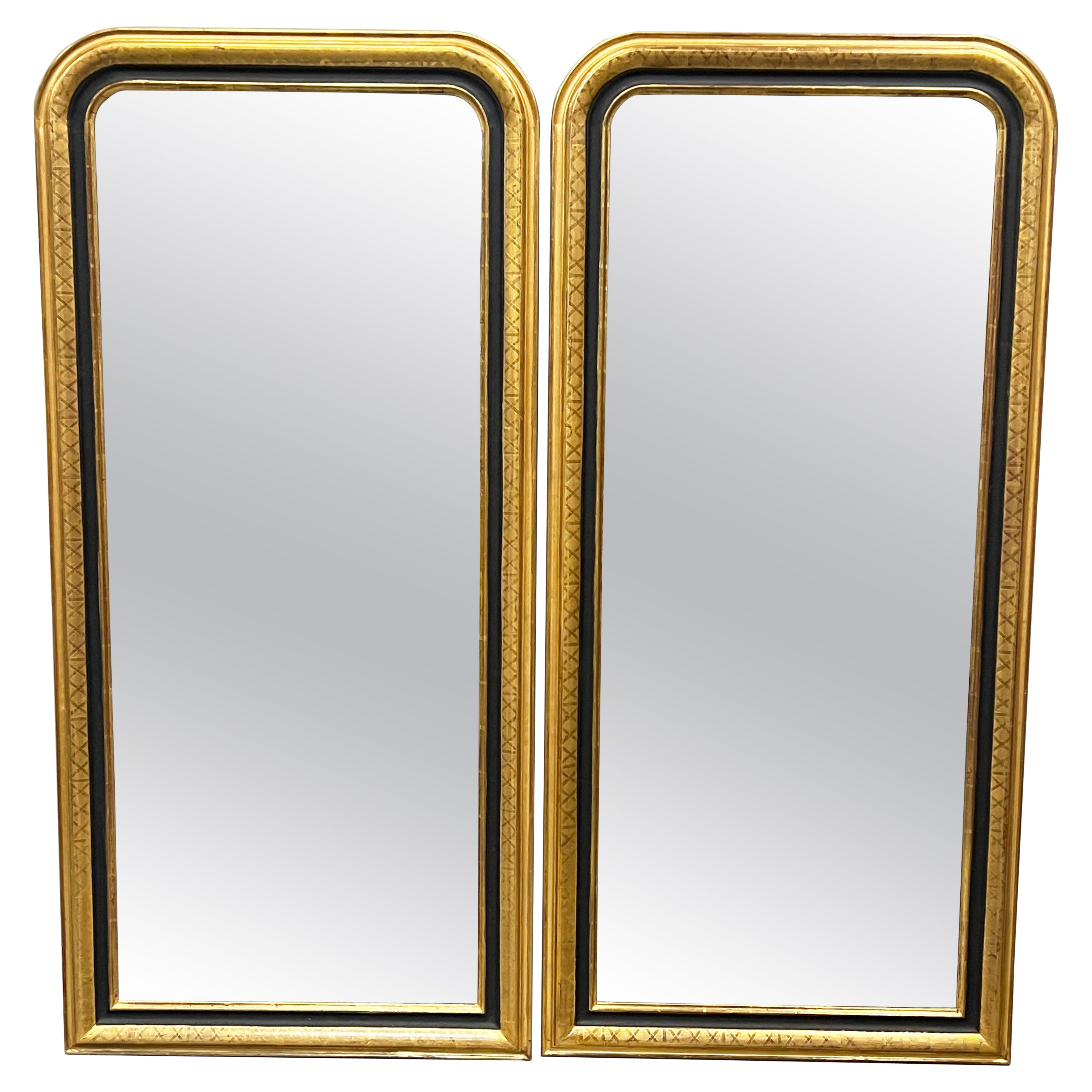 Pair of French Louis Philippe Style Mirrors In Gold Gilt For Sale