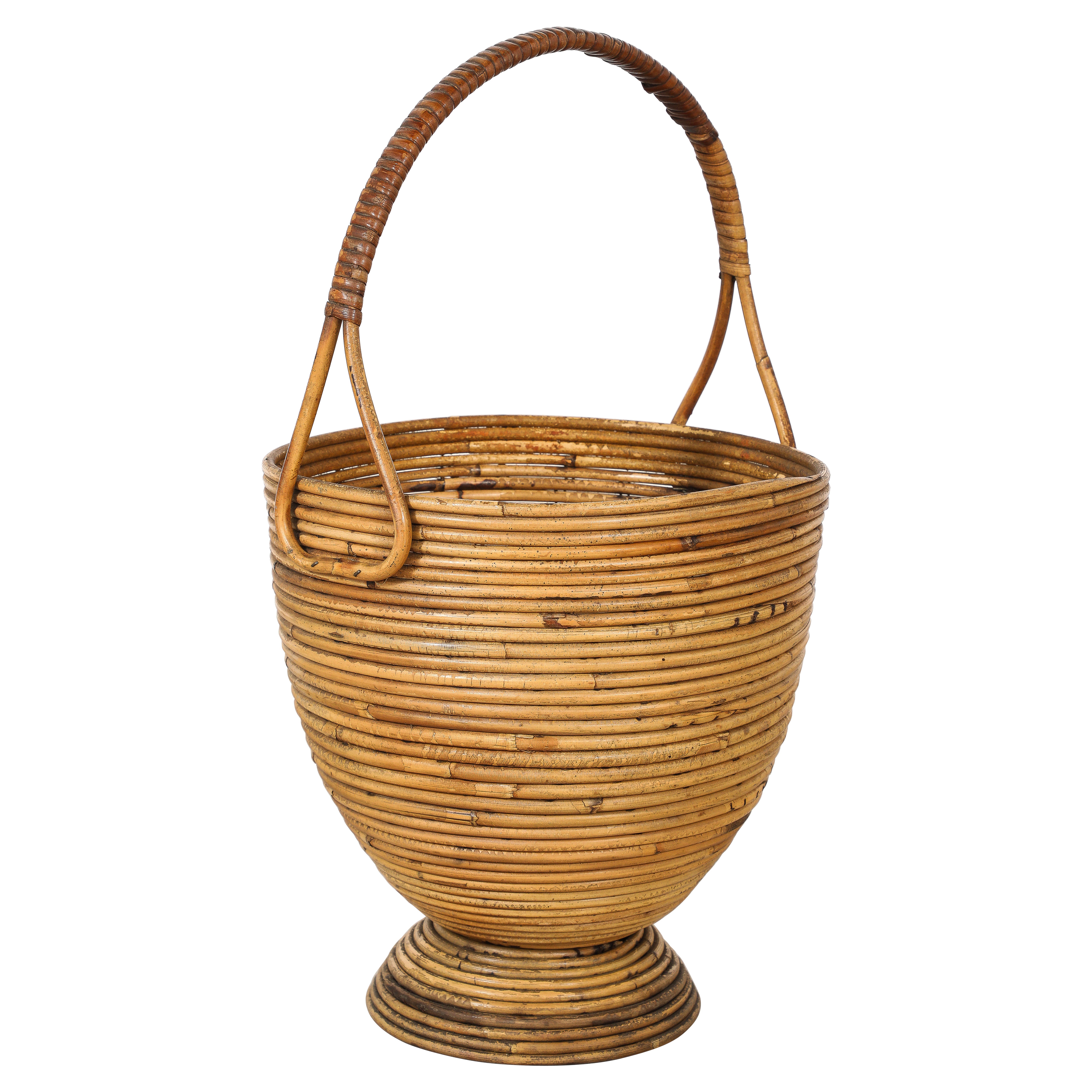 Italian Bamboo Basket with Handle, Italy, circa 1950  For Sale
