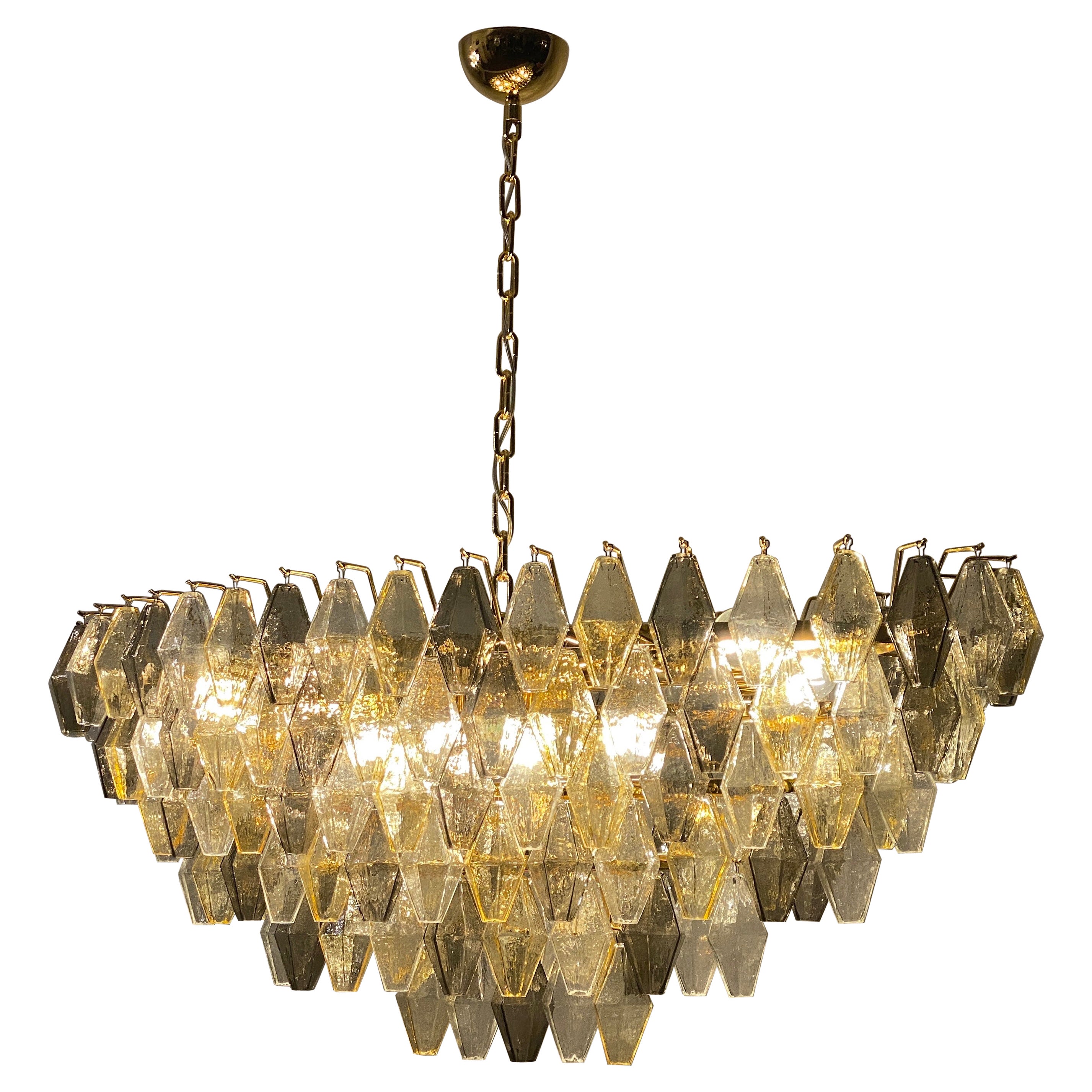 Oval Shape Amber and Grey Poliedri Murano Glass Chandelier or Ceiling Light For Sale