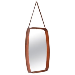 Retro Mid-Century Rectangular Mirror in Teak, Leather by Campo & Graffi, Italy 1960s