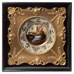Assiette en porcelaine peinte à la main du 19ème siècle dans son cadre de musée d'origine 