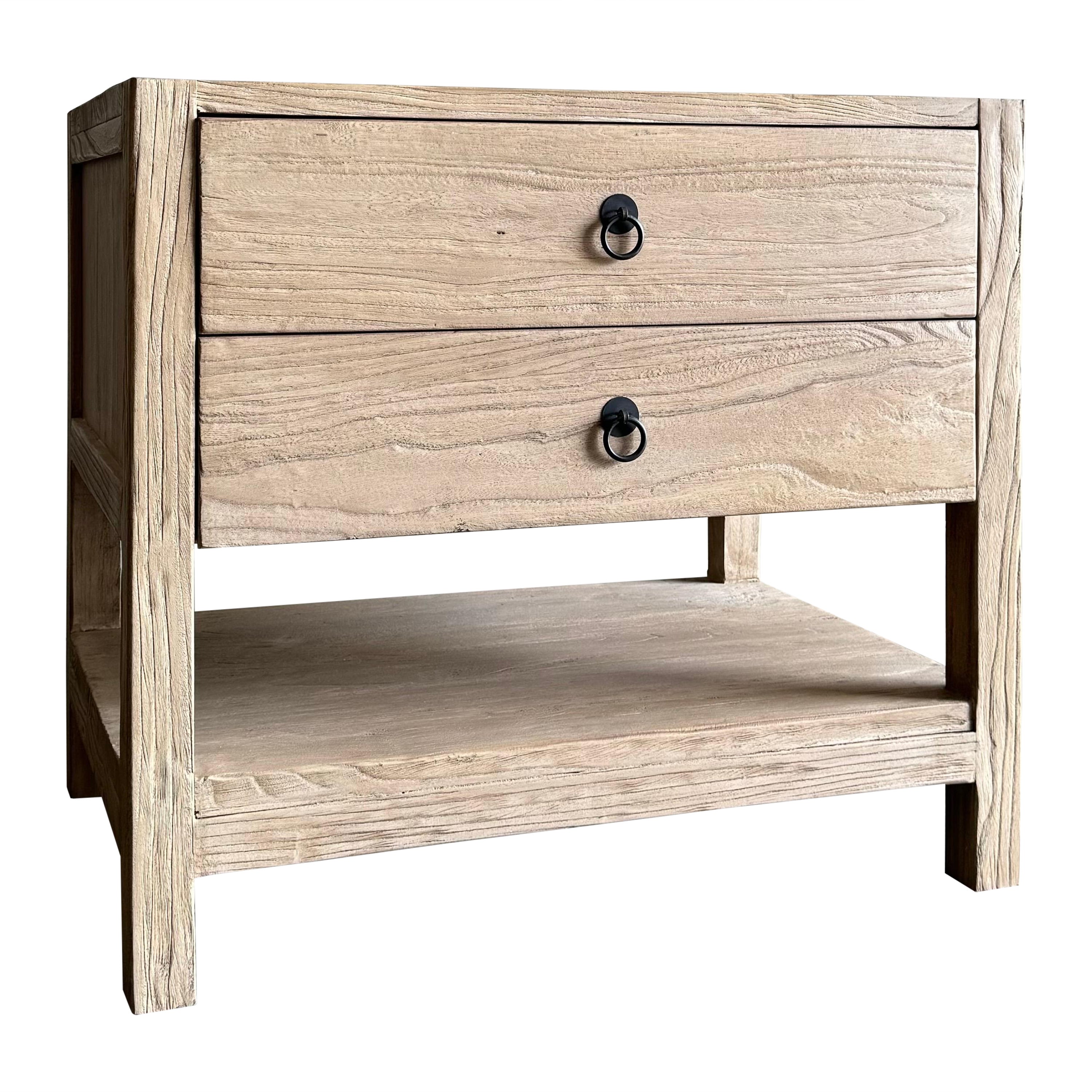 Elm Wood Two Drawer Night Stand For Sale