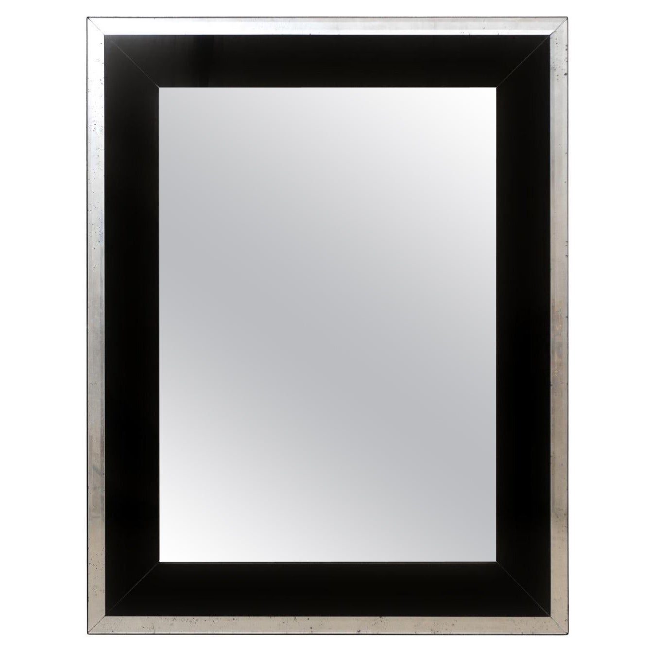 Sleek Black & Antiqued Glass Surround Artisan Crafted Mirror- Customizable! For Sale