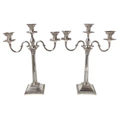 Elegant Pair of Column Form Three Light Candelabra Silver Plate