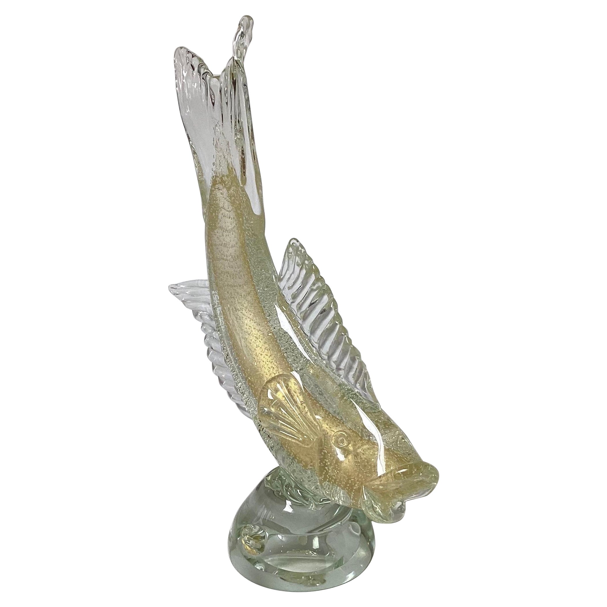 A Large Saliati Murano Glass Fish with Gold Flecks Mid 20th Century For Sale
