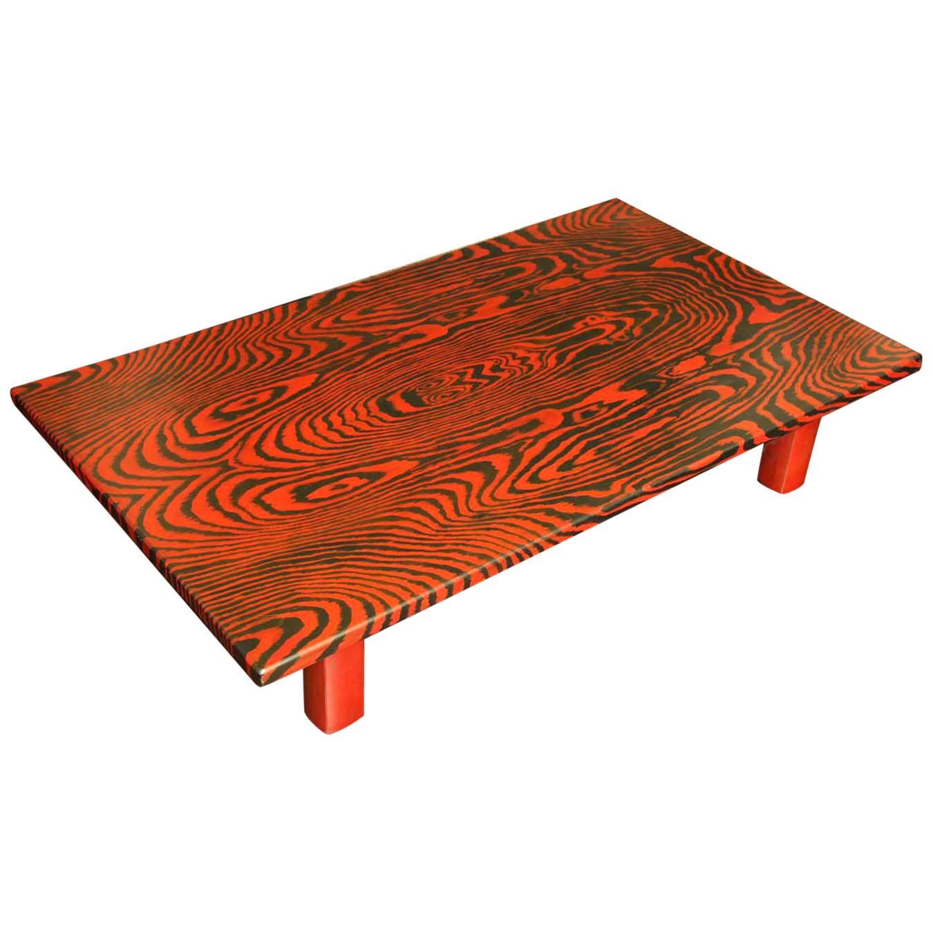 Unusual Red and Black Faux Bois Lacquer Low Table