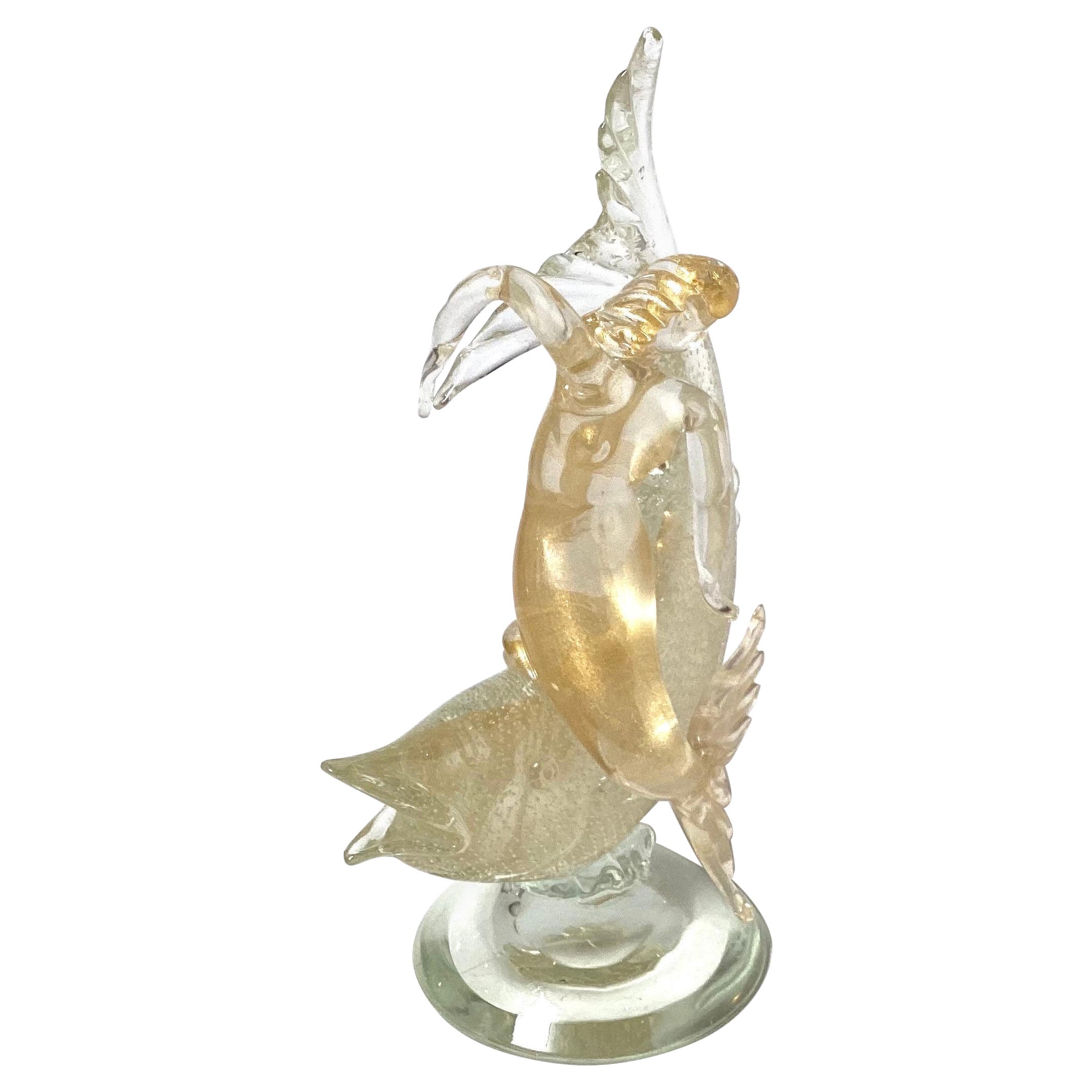 A Rare Mid Century Italian Salviati Murano Fish with Mermaid Sculpture 