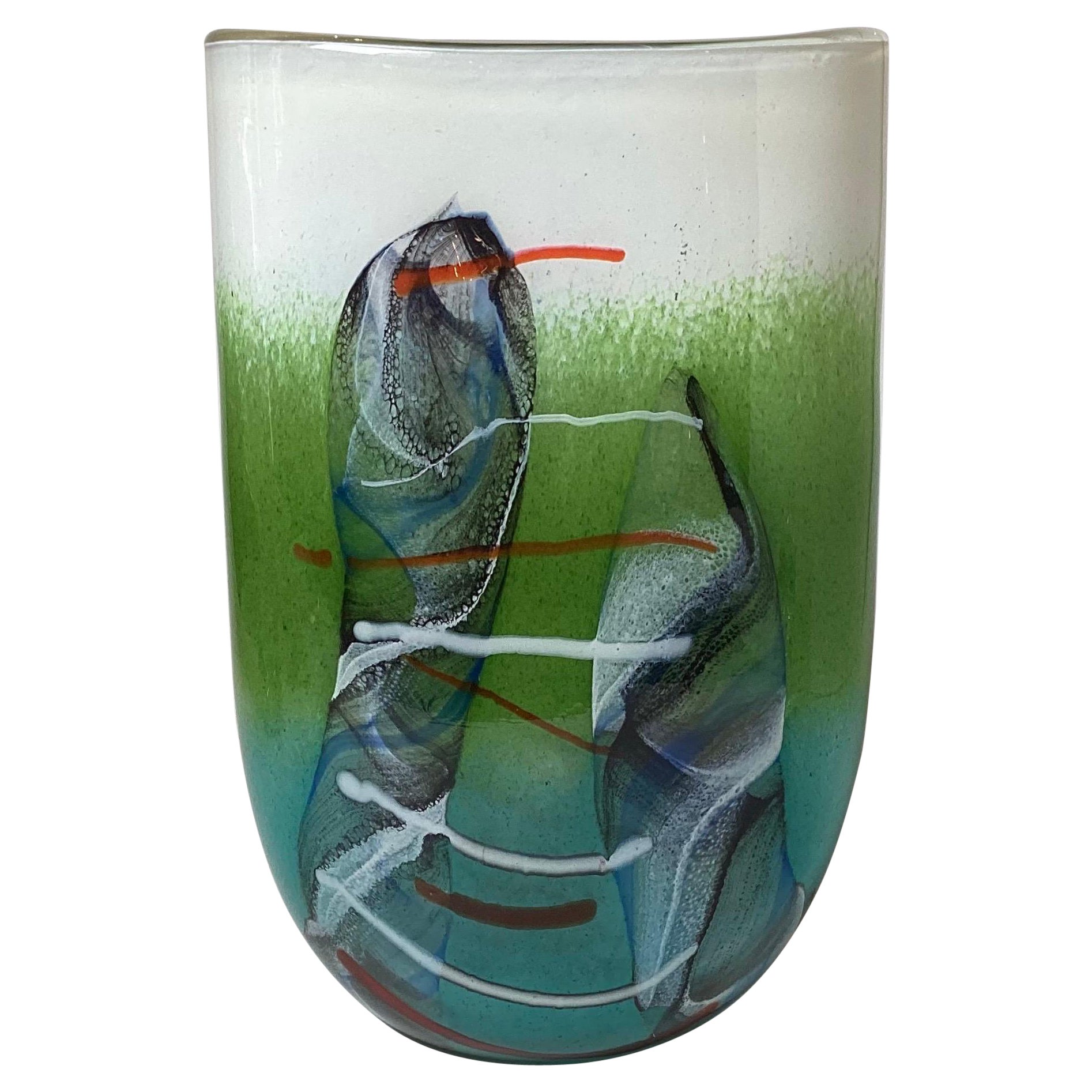 Vase aus Kunstglas von Murano Oggetti, signiert R. Pell im Angebot