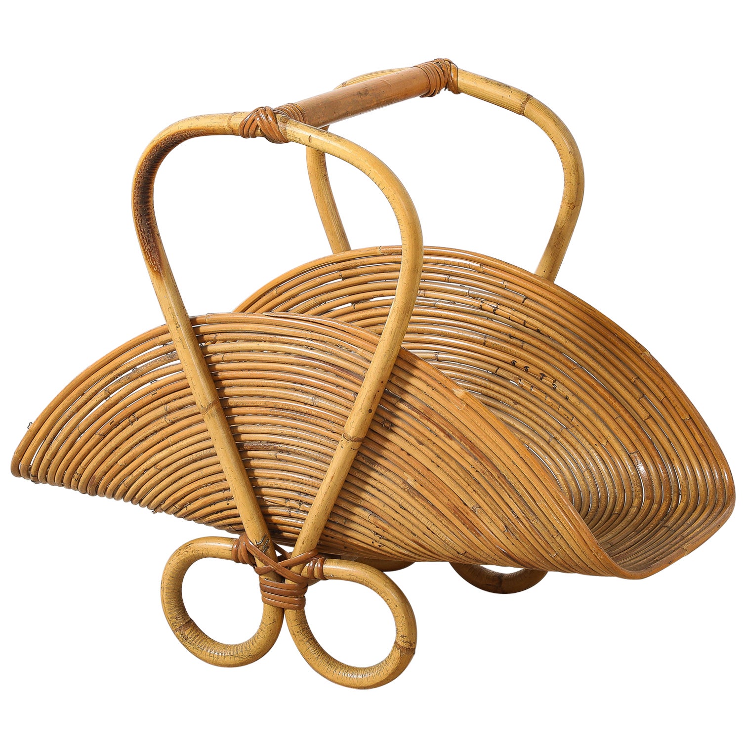 Italian 1950's Bamboo Basket For Sale