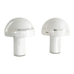 Pair Italian Midcentury Mazzega Mushroom Table lamps in White Murano Glass