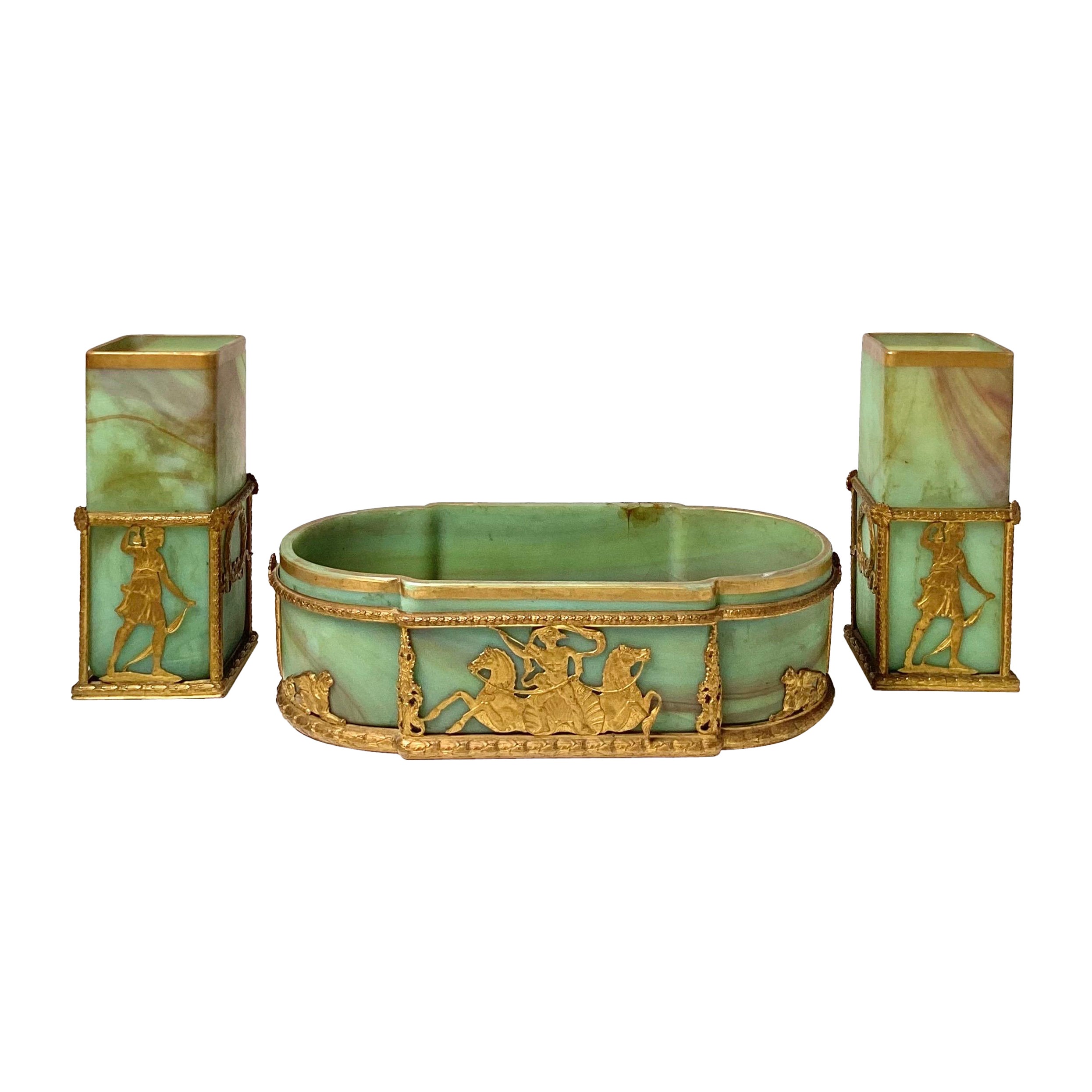 Garniture en verre Lithyalin Marmoriertes Sèvres L7F du début du 20e siècle