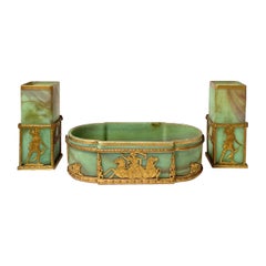 Sevres L7F Lithyalin-Marmoriertes Glas-Garnitur-Set aus dem frühen 20. Jahrhundert