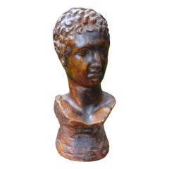 Antique French Patinated Bust Sculpture Of A Classical Male