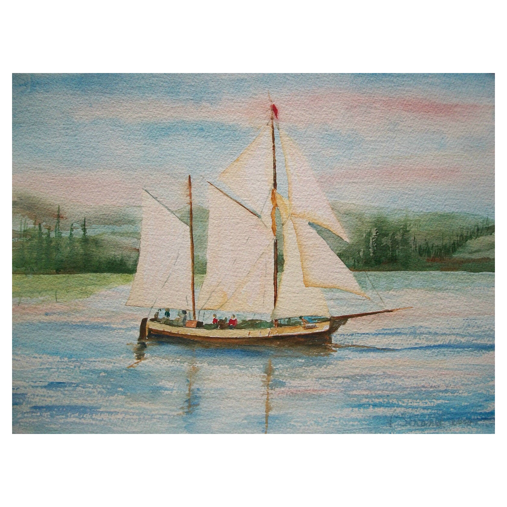 VELLA STRAND - 'Mota on Juan de Fuca Strait' - Watercolor - Canada - Circa 2000 For Sale