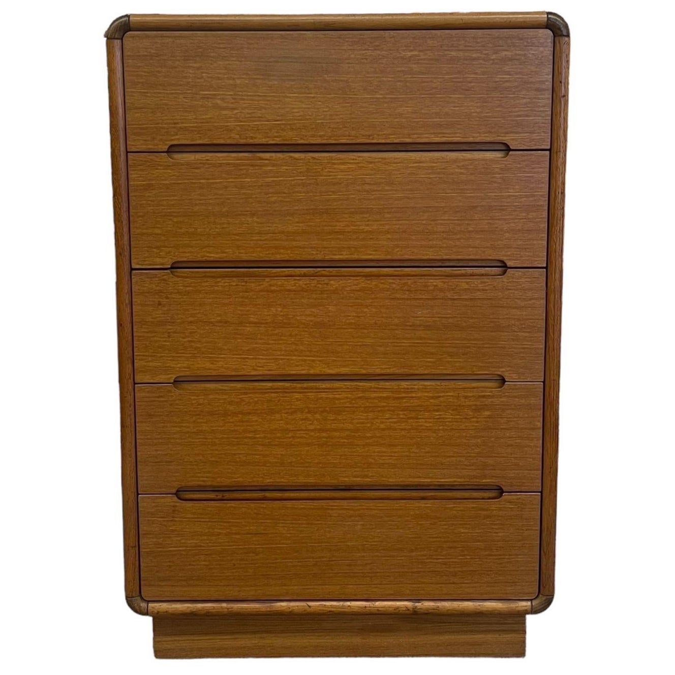 Vintage Danish Modern Style Teak Five Drawer Tall Dresser. For Sale