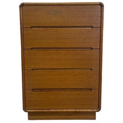 Vintage Danish Modern Style Teak Five Drawer Tall Dresser.