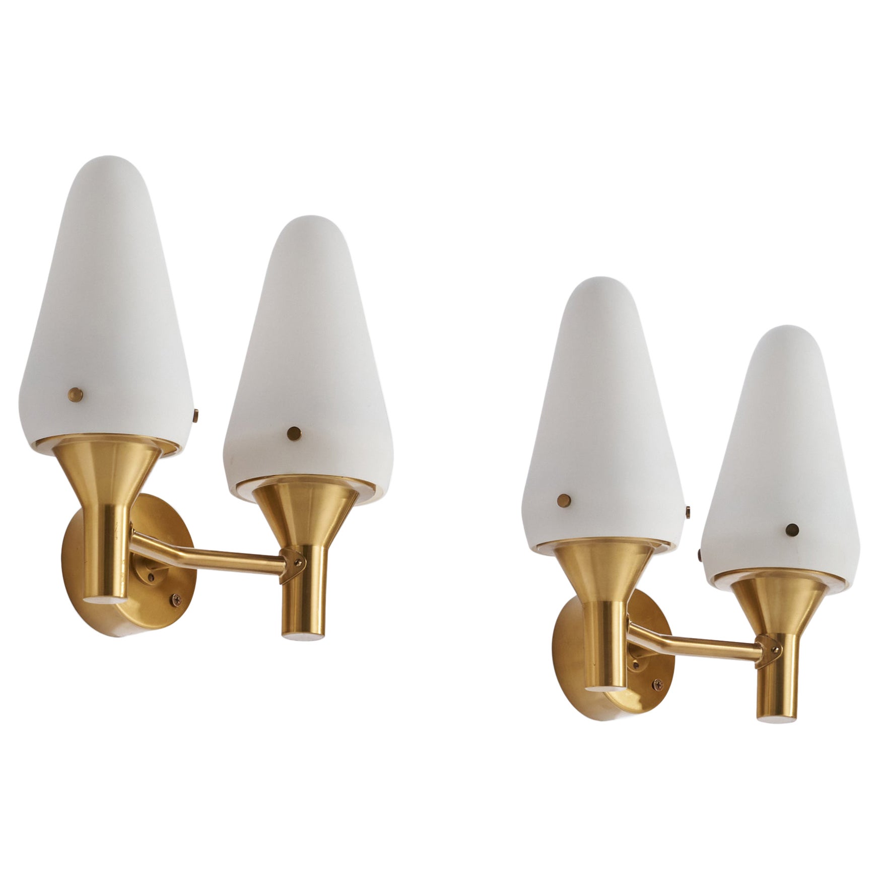 Hans-Agne Jakobsson, Wall Lights, Brass, Glass, Sweden, 1960s For Sale