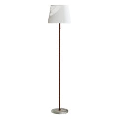 Vintage Falkenberg Belysning, Floor Lamp, Brass, Leather, Glass, 1960s