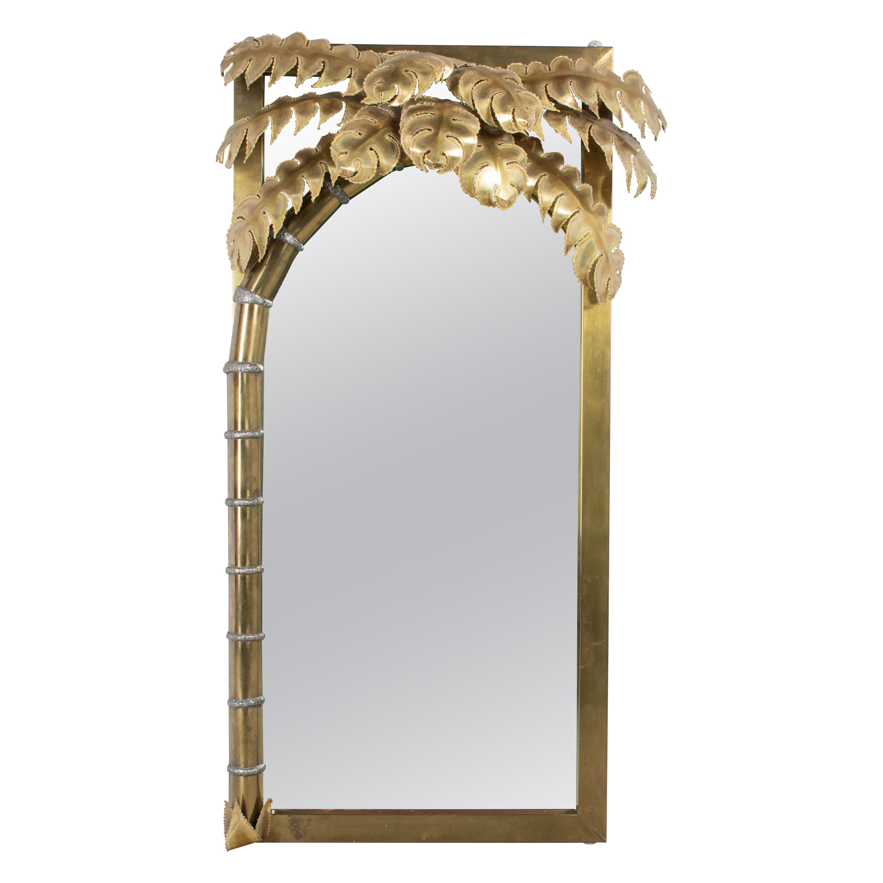 Maison Jansen Brass Palm Tree Illuminated Mirror 