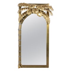 Vintage Maison Jansen Brass Palm Tree Illuminated Mirror 