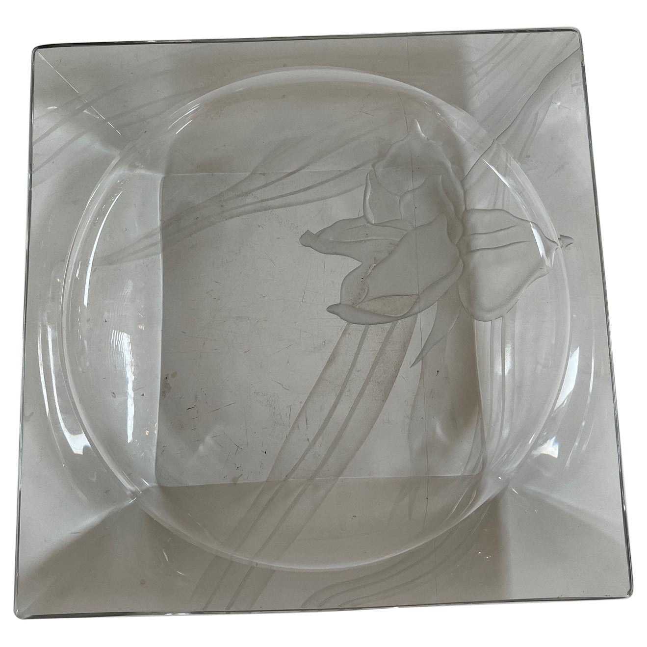 Vintage Dorothy Thorpe Etched Glass Platter, Tray Signed by Dorothy Thorpe