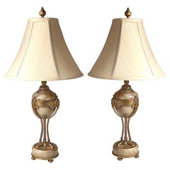 Vintage A Pair of Louis XVI Style Gilt Bronze and Marble Lamps