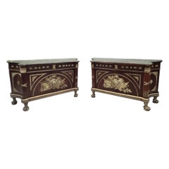 Used French Regency Style Brass Ormolu Marble Top Sideboard/Cabinet -Pair