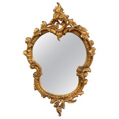 Miroir cartouche rococo baroque en bois doré Louis XV