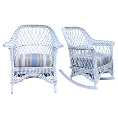 Antique Bar Harbor Wicker Chair & Rocker - Set of 2