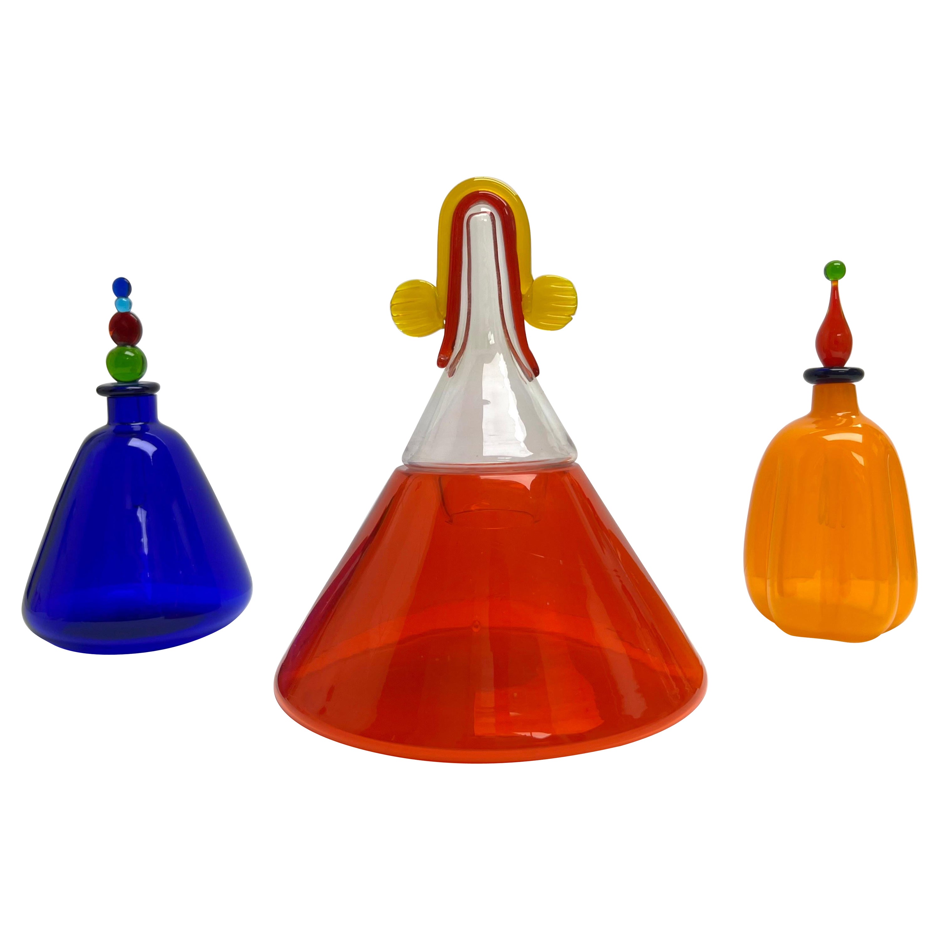 3 Postmodern Murano Art Glass Decanter Bottles For Sale