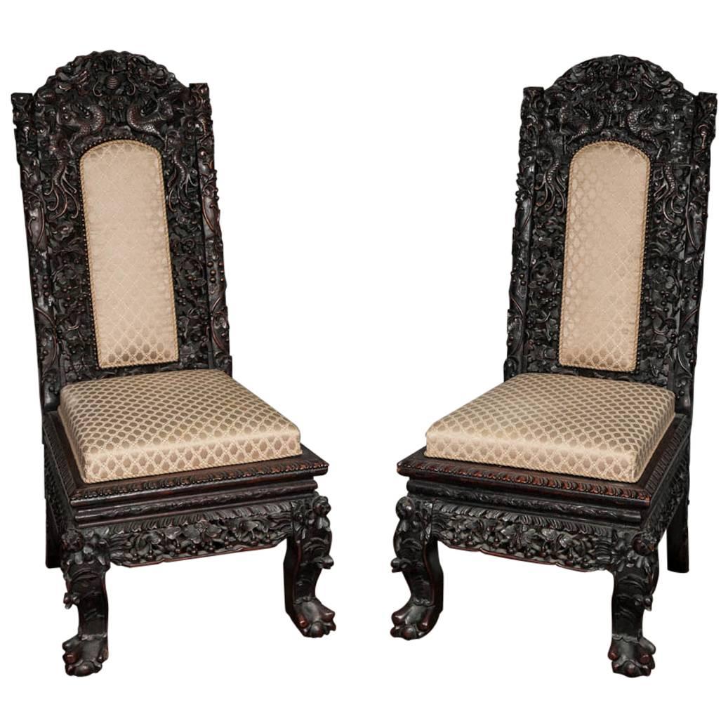 Pair 19th Century Chinese Hardwood Side Chairs