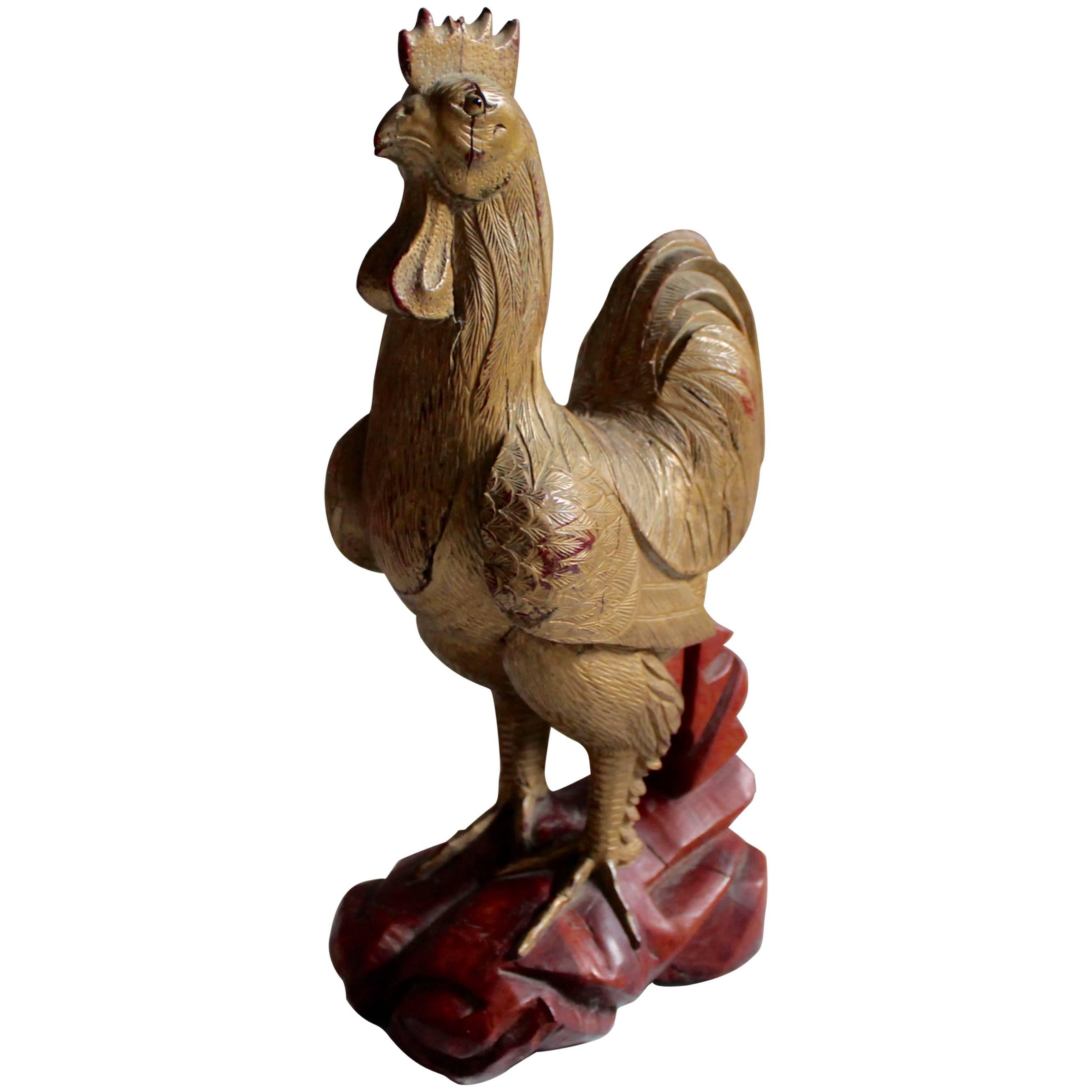 Wooden Rooster Folk Art Chicken Vintage Carved Rooster