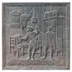 Französischer Kaminschirm „Der Schuster und der Finanzier“ aus dem 19. Jahrhundert