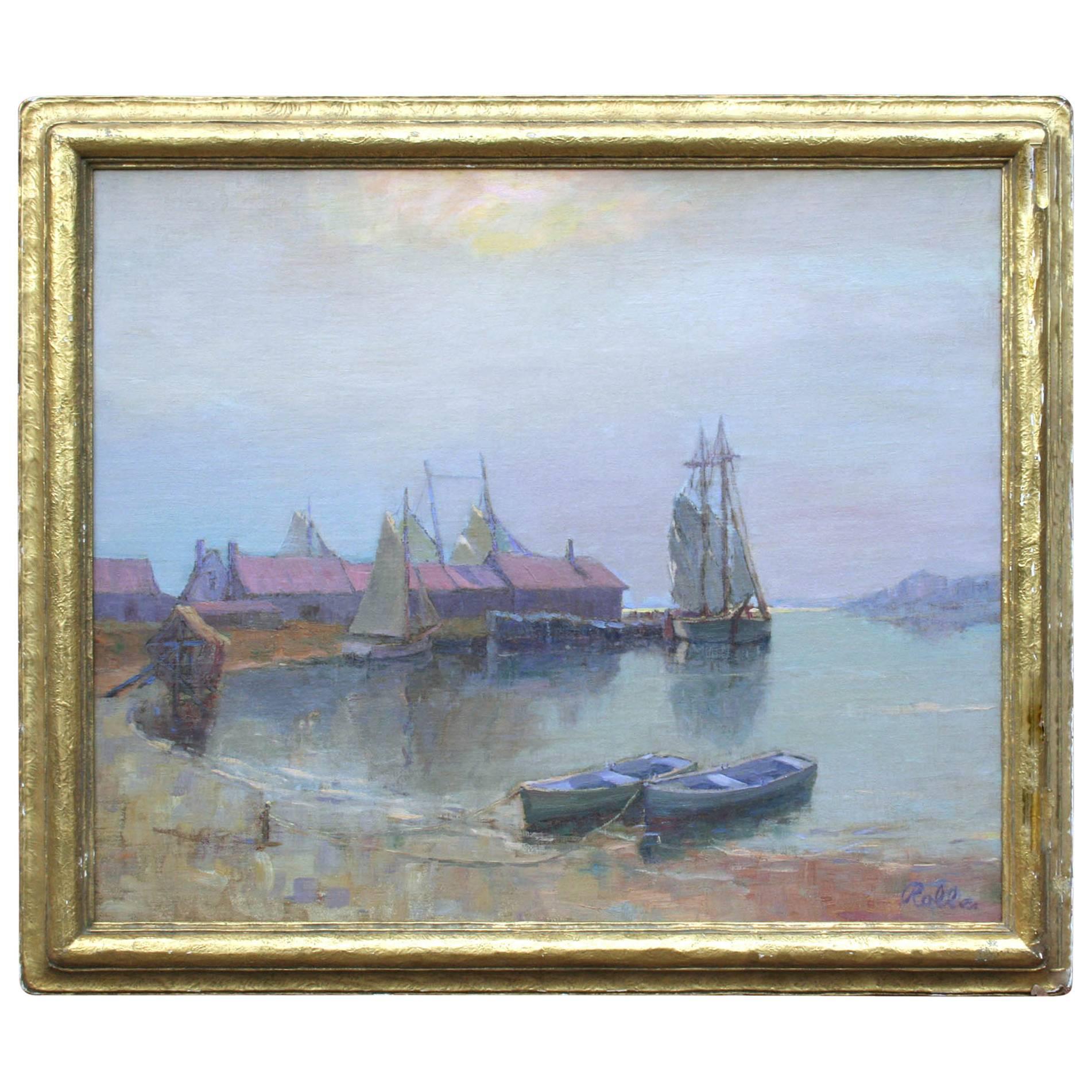 Early 20th Century American Harbor Scene by August H.O. Rolle For Sale