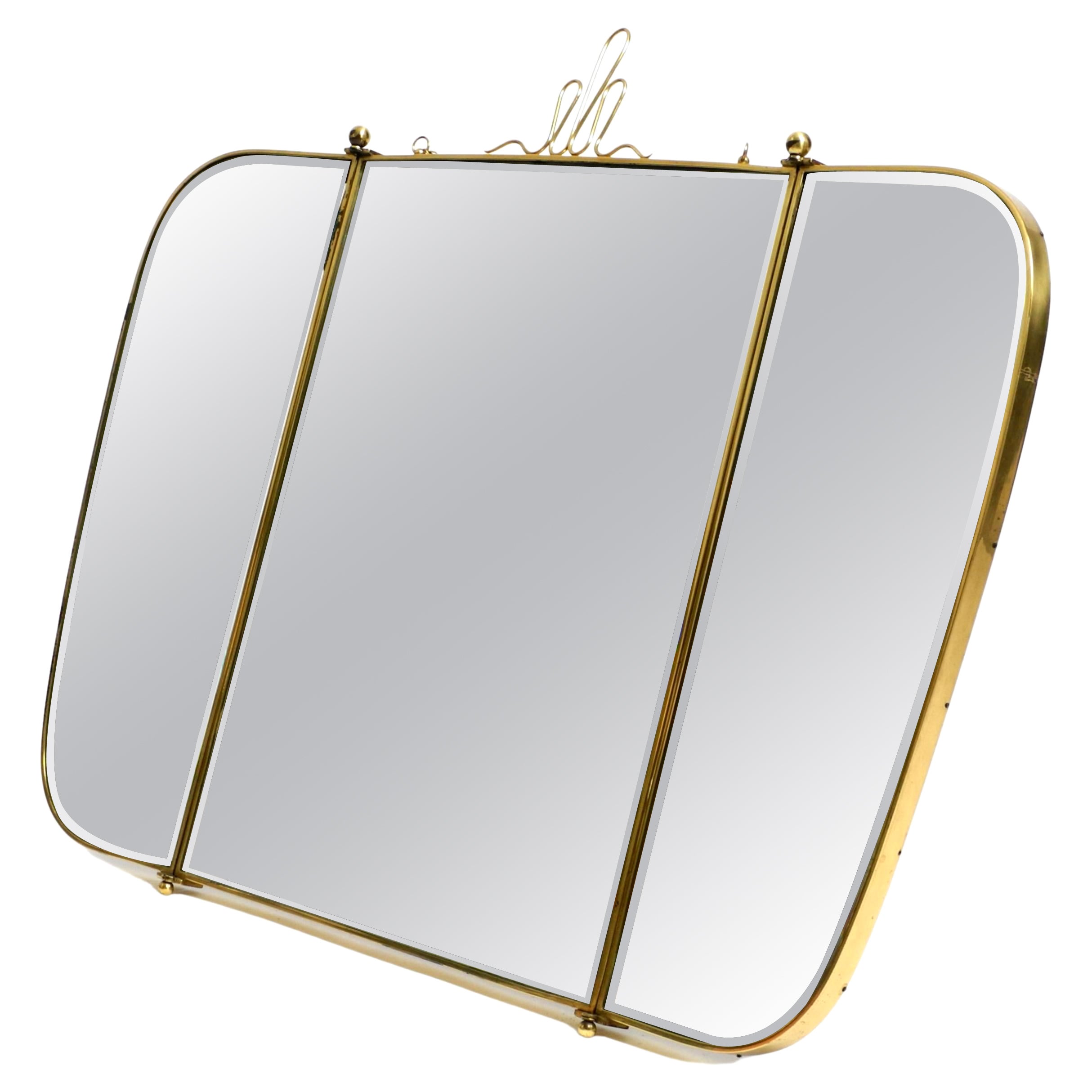 Large three-part folding 1950s table or wall mirror from Münchner Zierspiegel