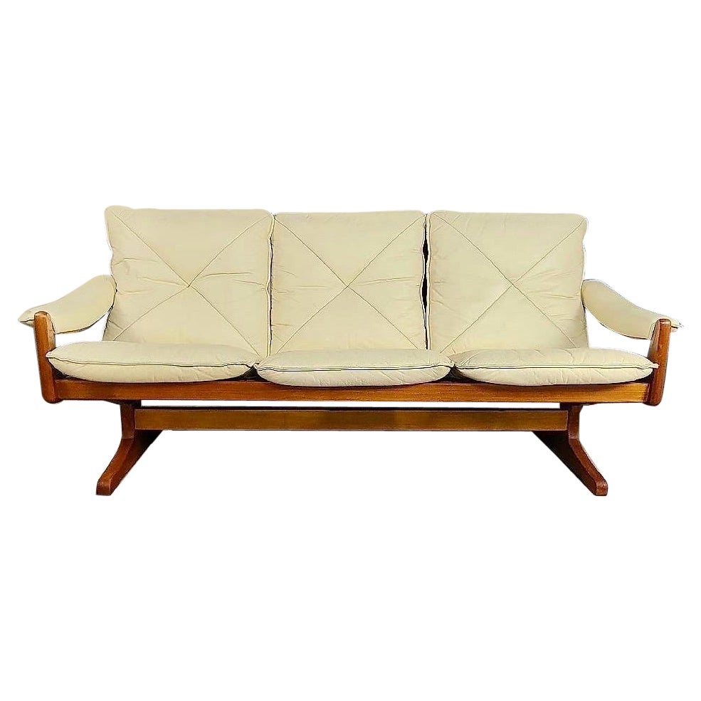 Lied Mobler Of Norway Three Seater Leather Teak Sofa Mid Century Vintage Retro