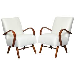 Pair of 20th Century Open Armchairs, Exaggerated "C" Shaped Arms