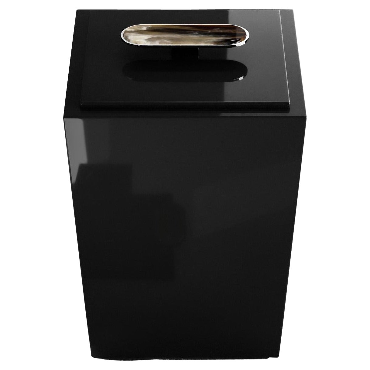 Bicco Waste Paper Basket in Black Lacquered Wood and Corno Italiano, Mod. 2426 For Sale