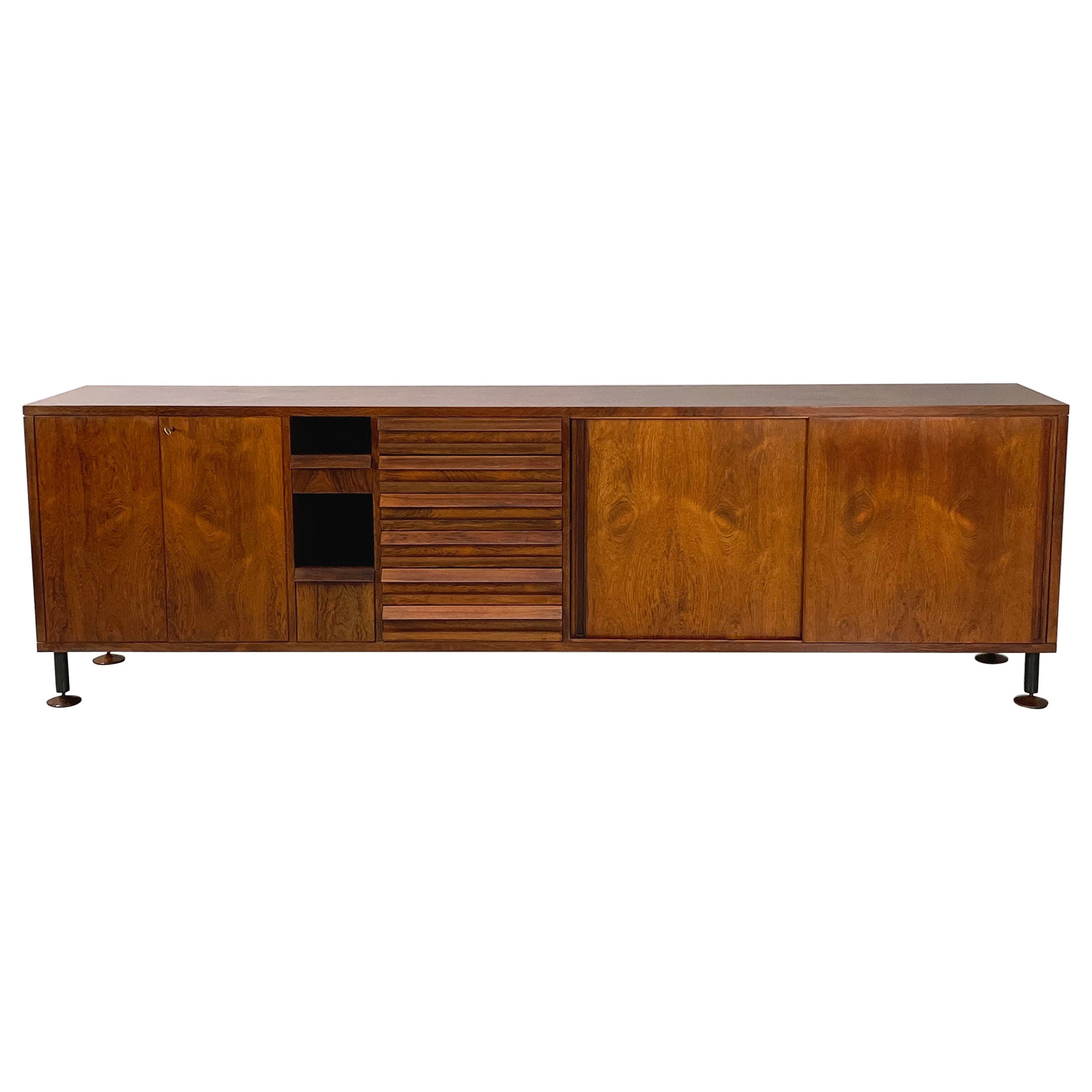Italian mid-century modern Wooden sideboard with drawers and shelves, 1960s For Sale