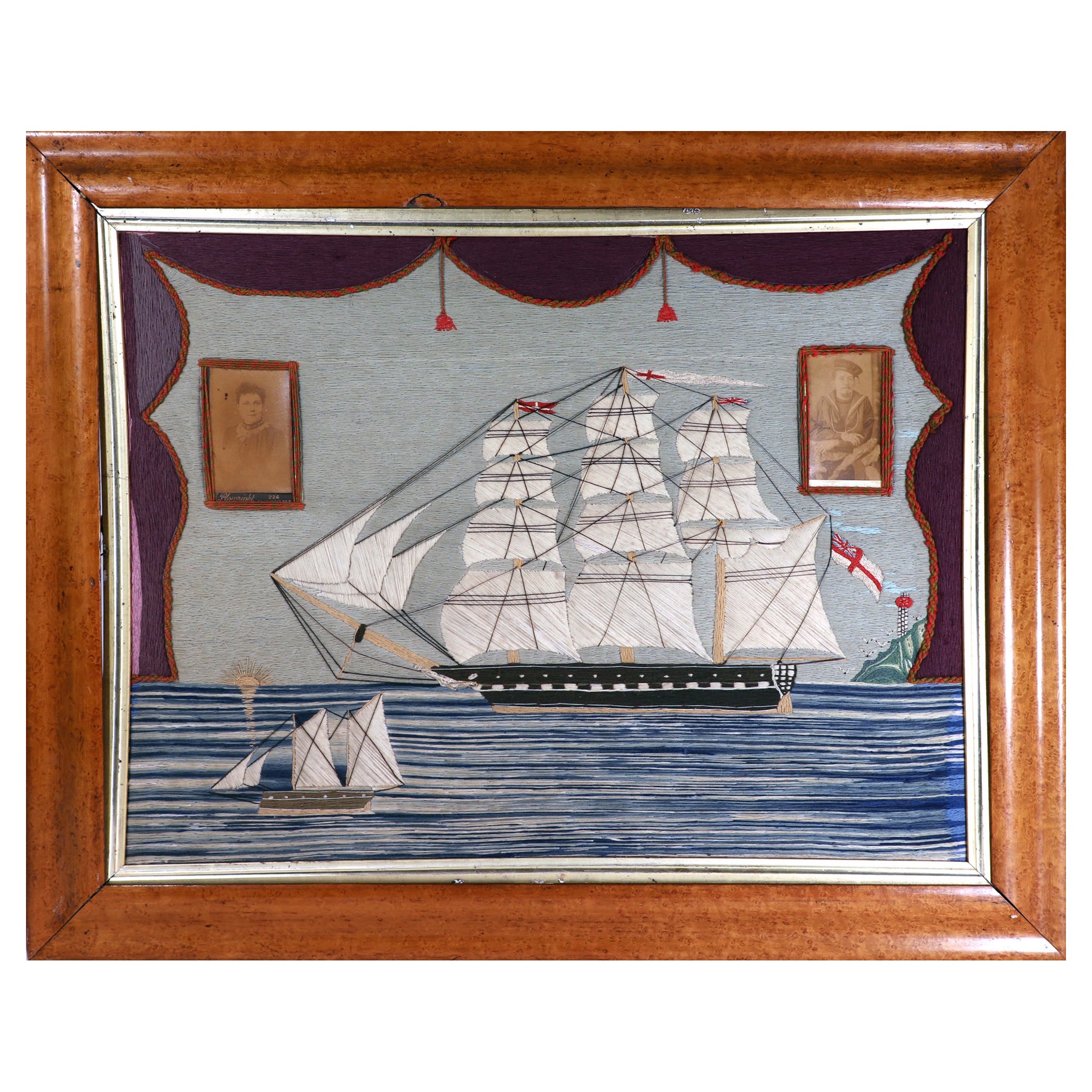 British Sailor's Woolwork of Royal Navy Ship at Sea For Sale