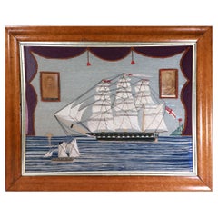 British Sailor's Woolwork of Royal Navy Ship at Sea