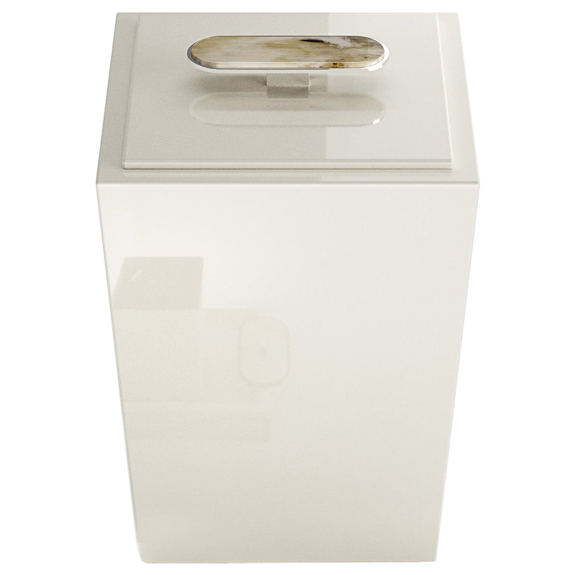 Bicco Waste Paper Basket in Ivory Lacquered Wood and Corno Italiano, Mod. 2425 For Sale