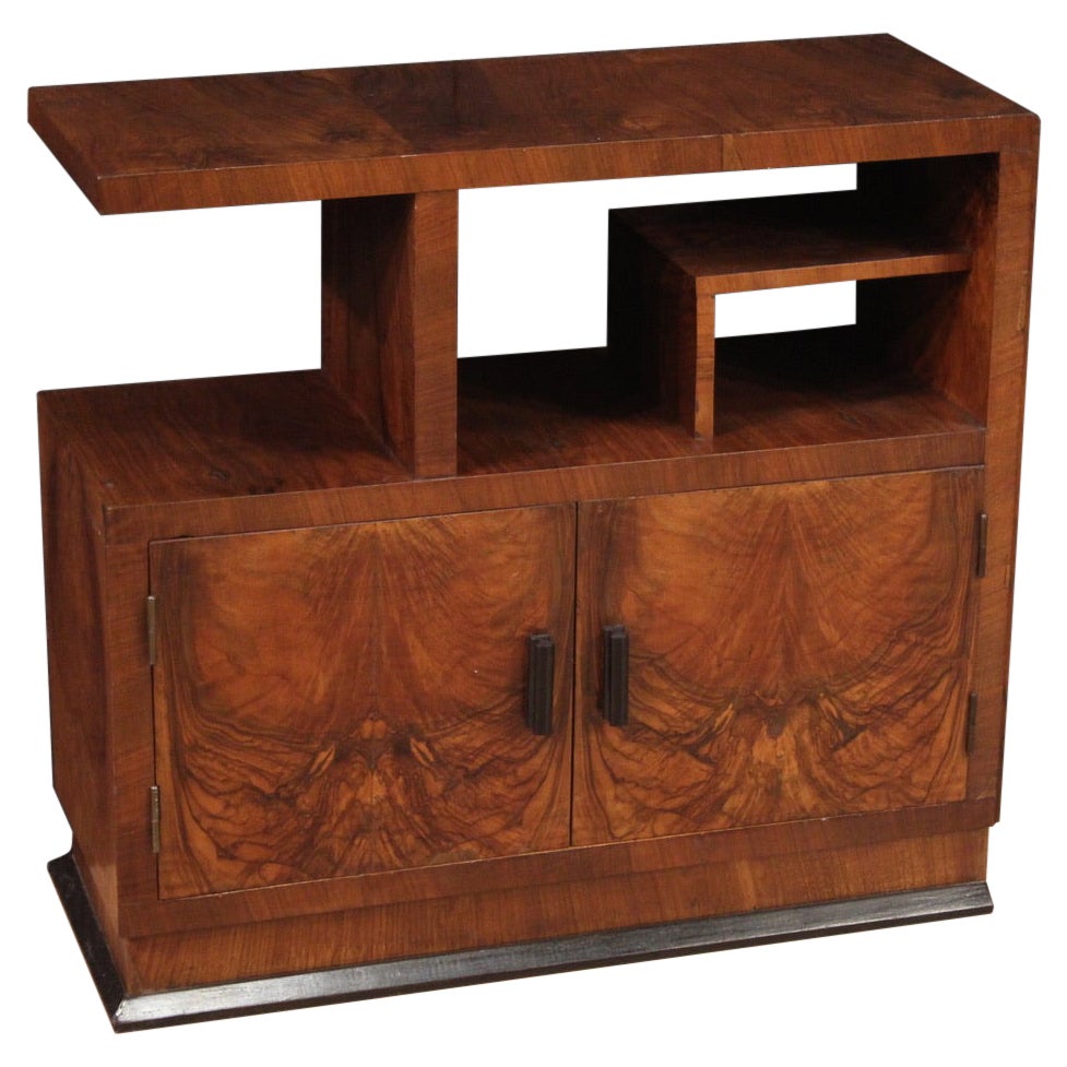 20th Century Walnut Wood Italian Art Deco Sideboard Small Cabinet, 1930s For Sale