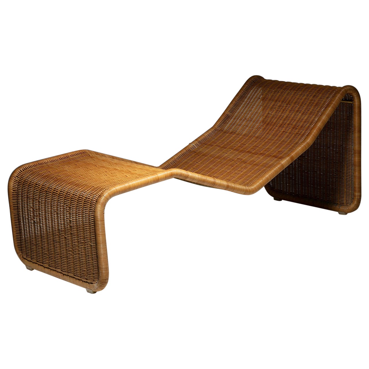 Chaise Longue minimalista de mimbre de Tito Agnoli para Bonacina, Italia, años 60
